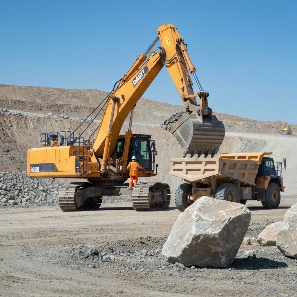 Mining site with excavator